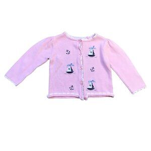 Hartstrings Baby Embroidered Sailboat Cardigan Sweater Girls 6-9M‎ Cotton Pink